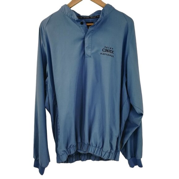 FootJoy Pullover Blue Windbreaker Jacket Size L Saint Croix National Golf Pocket - Picture 1 of 13